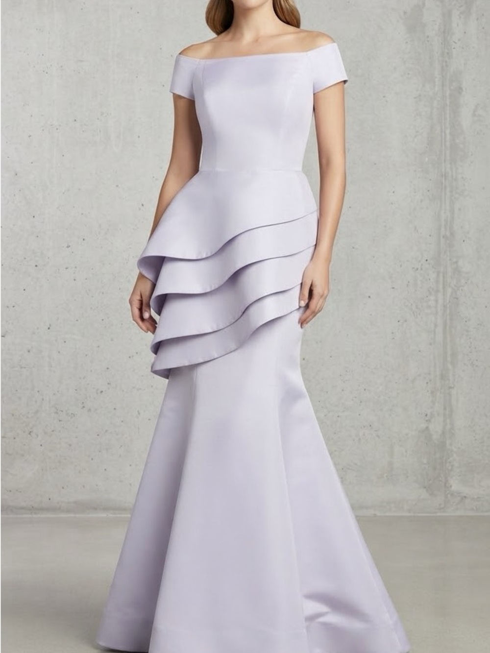 One-Shoulder Lavender Layered Peplum Gown